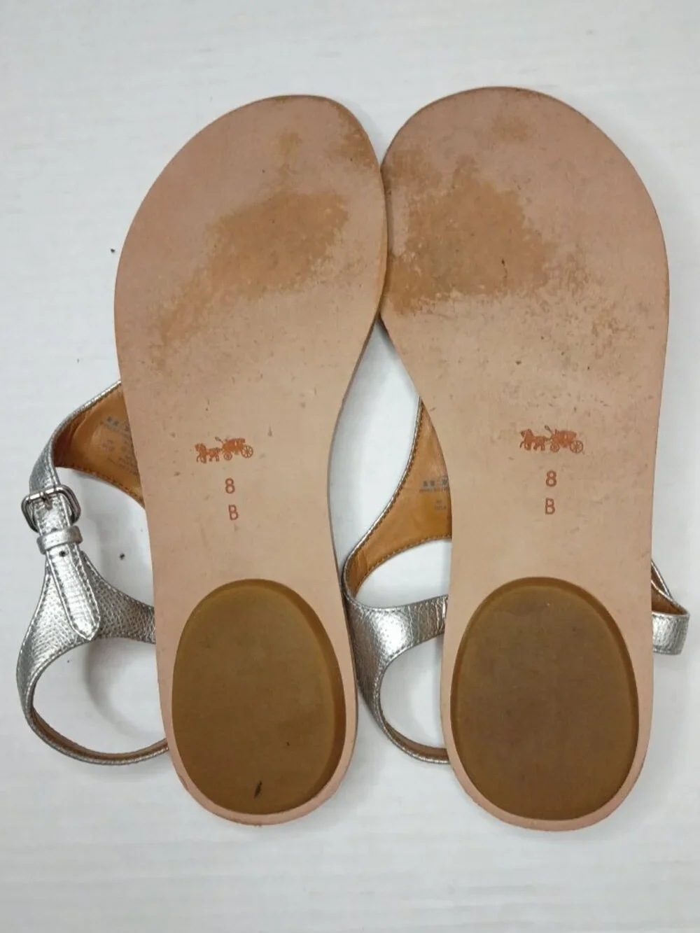 Coach Cheyanne Silver Metallic T-Strap Sandals Women's Size 8B
